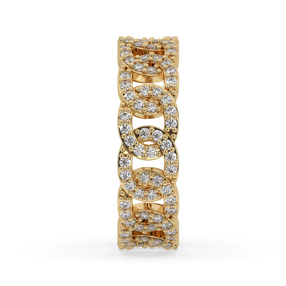 Round cut wedding band with chain design in full eternity style.
