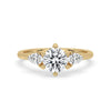 3 Stone Pear Diamond Ring set in a classic prong setting on a yellow gold band
