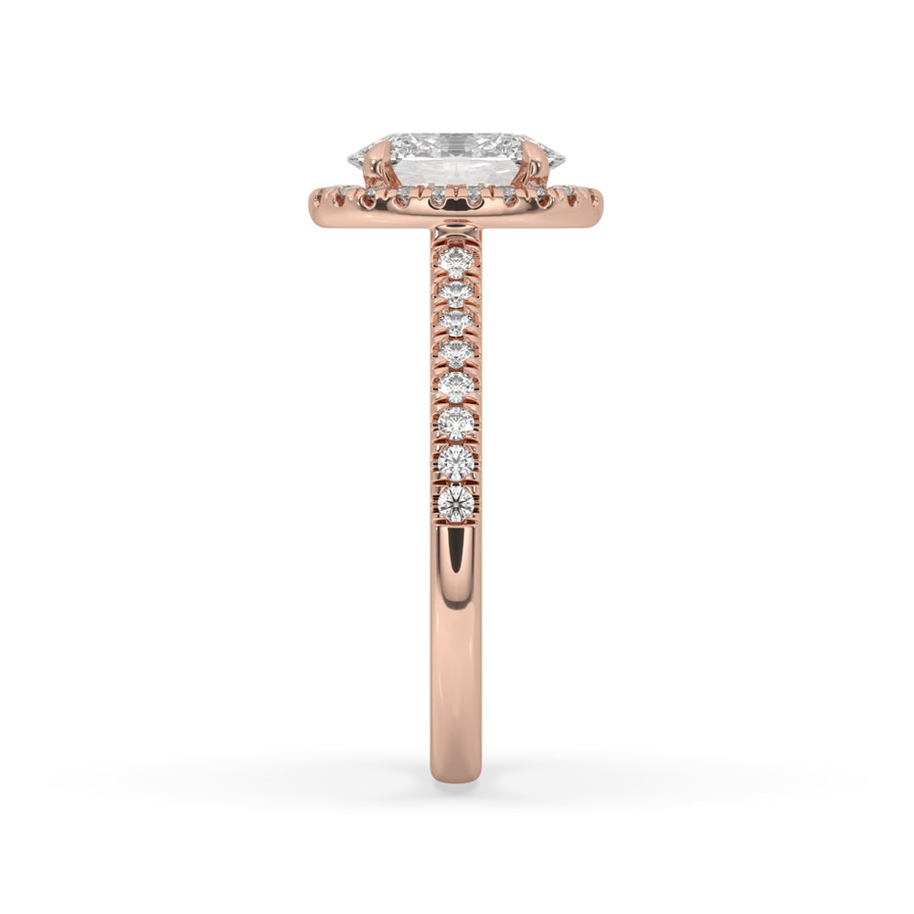Diamond oval engagement ring with pave details and 1-carat diamonds.