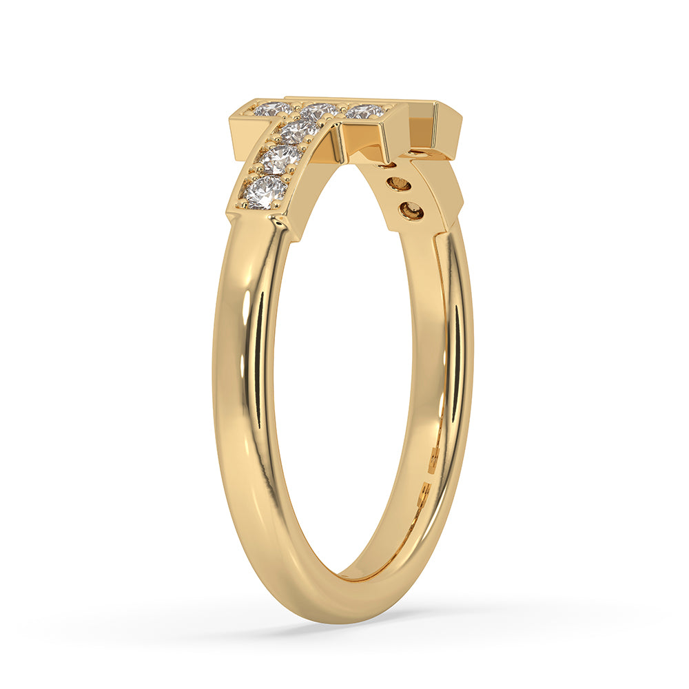 Round cut diamond band set in white gold.
