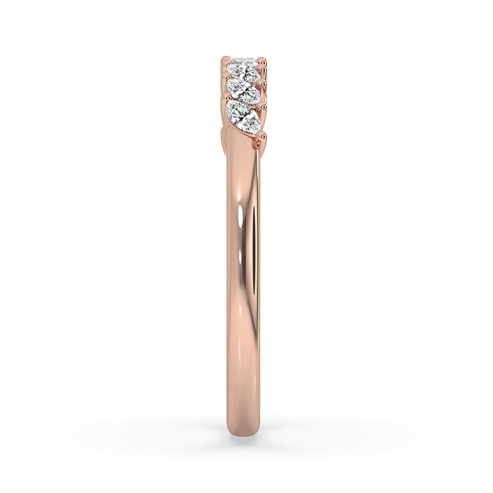 Rose gold band offered in Marquise Cut Wedding Band with Lab Grown Diamond.
