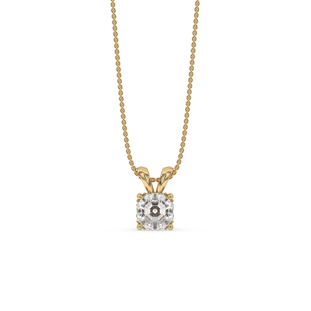 Solitaire diamond pendant in a bold yellow gold finish.
