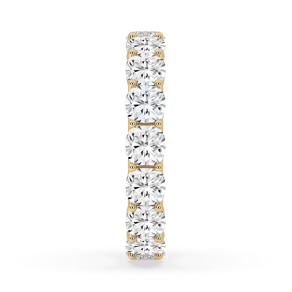 Full eternity band featuring prong set diamonds for extra sparkle.
