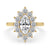Cluster engagement ring with marquise cut diamond in a cathedral setting, crafted as an IGI certified handmade jewelry piece.