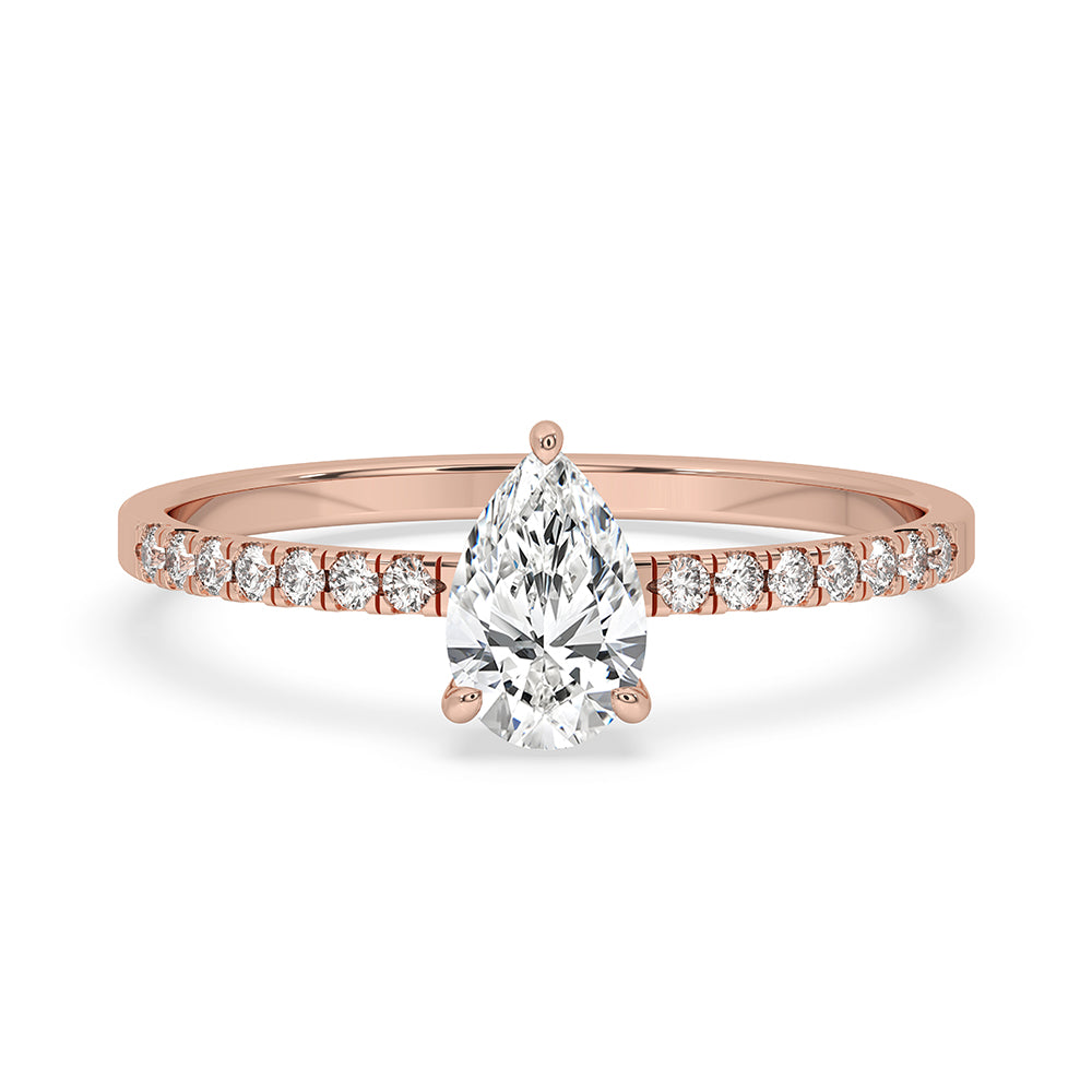 Pave set diamond ring with shimmering stones on a delicate band.
