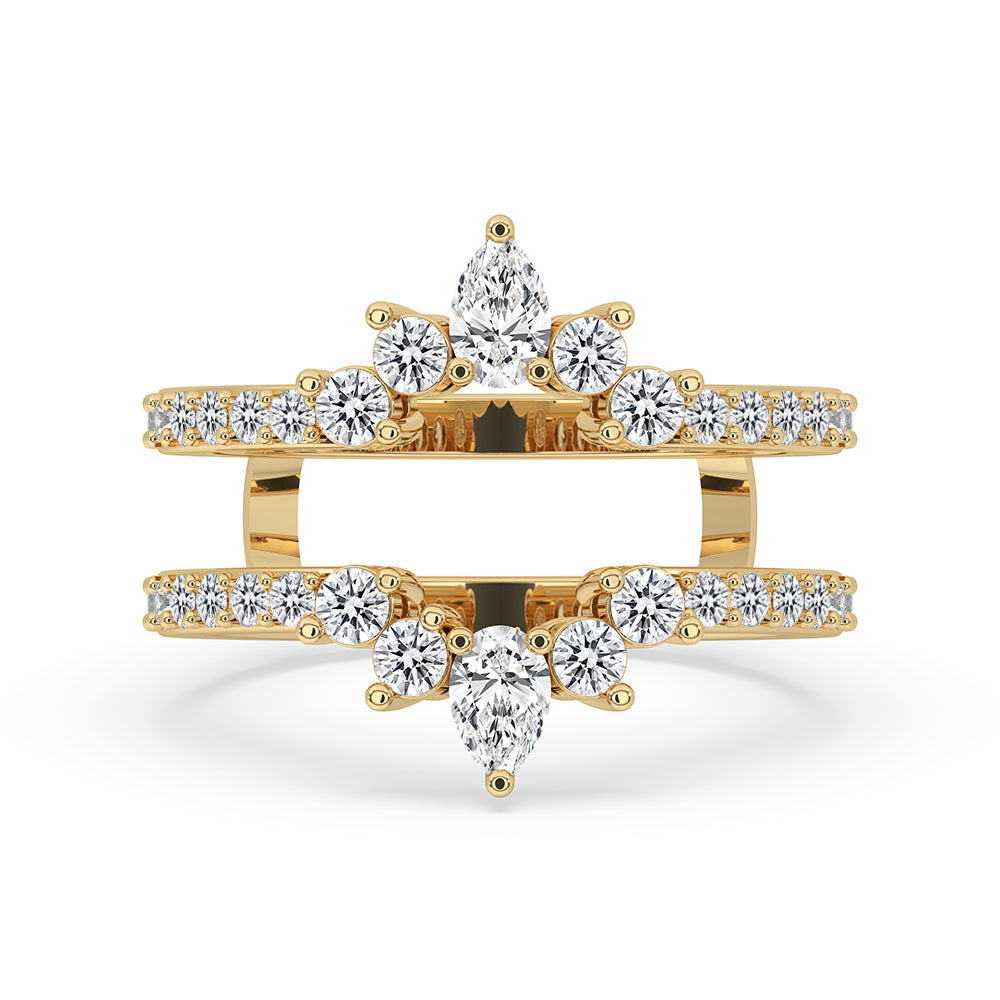 Enhancer wedding band with pear and round cut stones.
