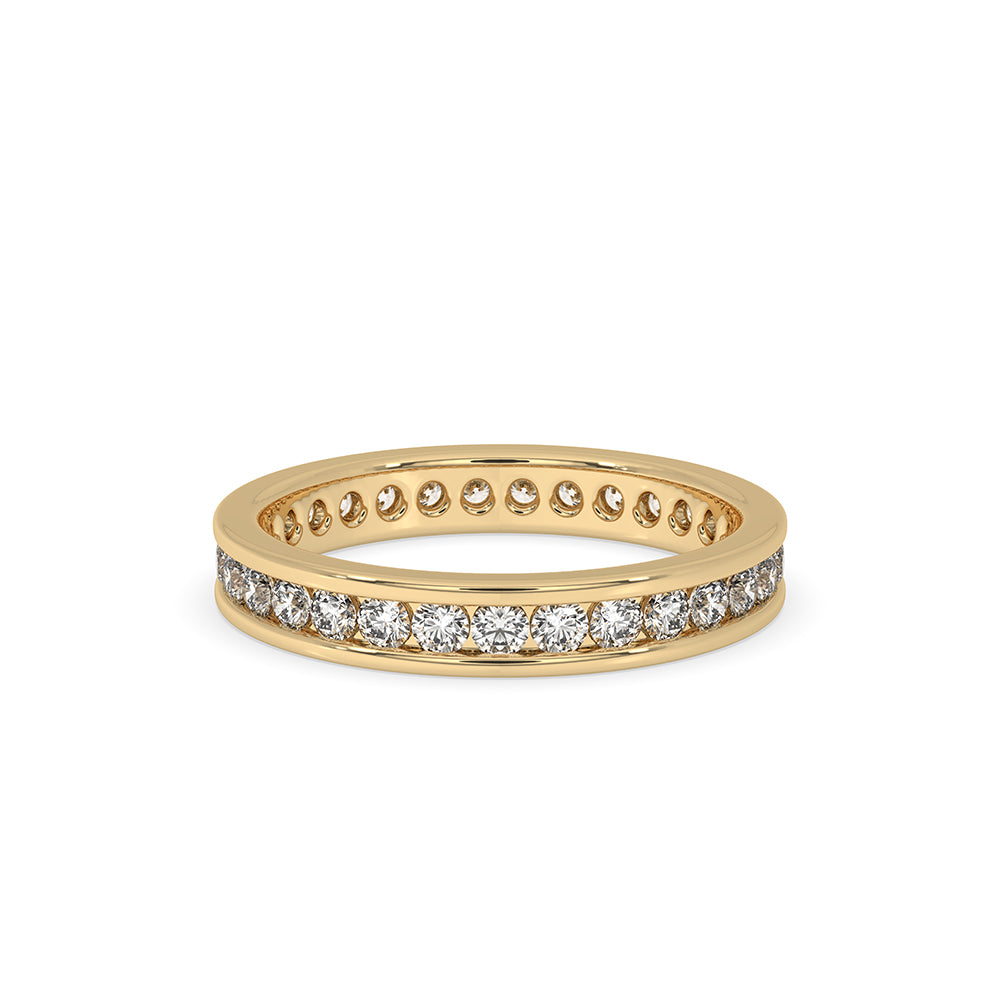 Channel set diamond band with a stunning round diamond wedding band design.