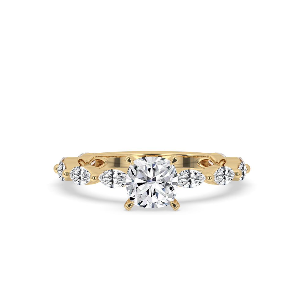 Cushion diamond ring with sparkling cut and refined design.