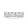 Emerald Cut Eternity Band paired with half eternity band and prong set band.
