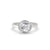 Round rose cut diamond ring with a solitaire setting in white gold.
