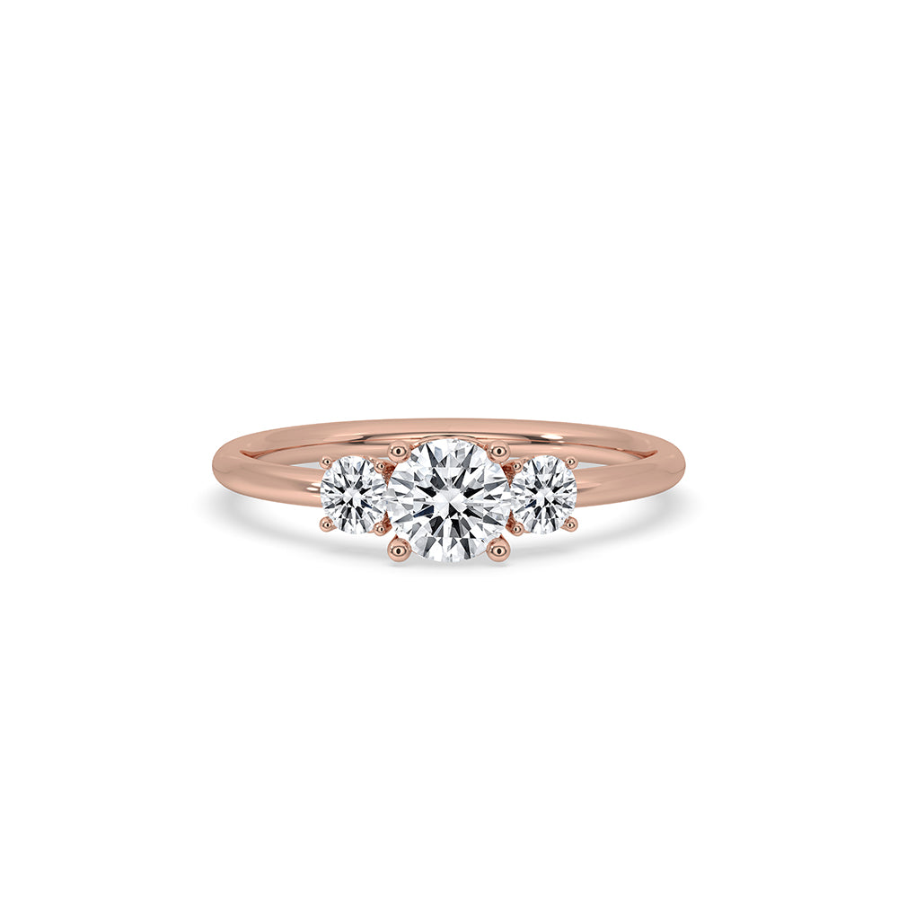 Round old European cut diamond ring set in rose gold.
