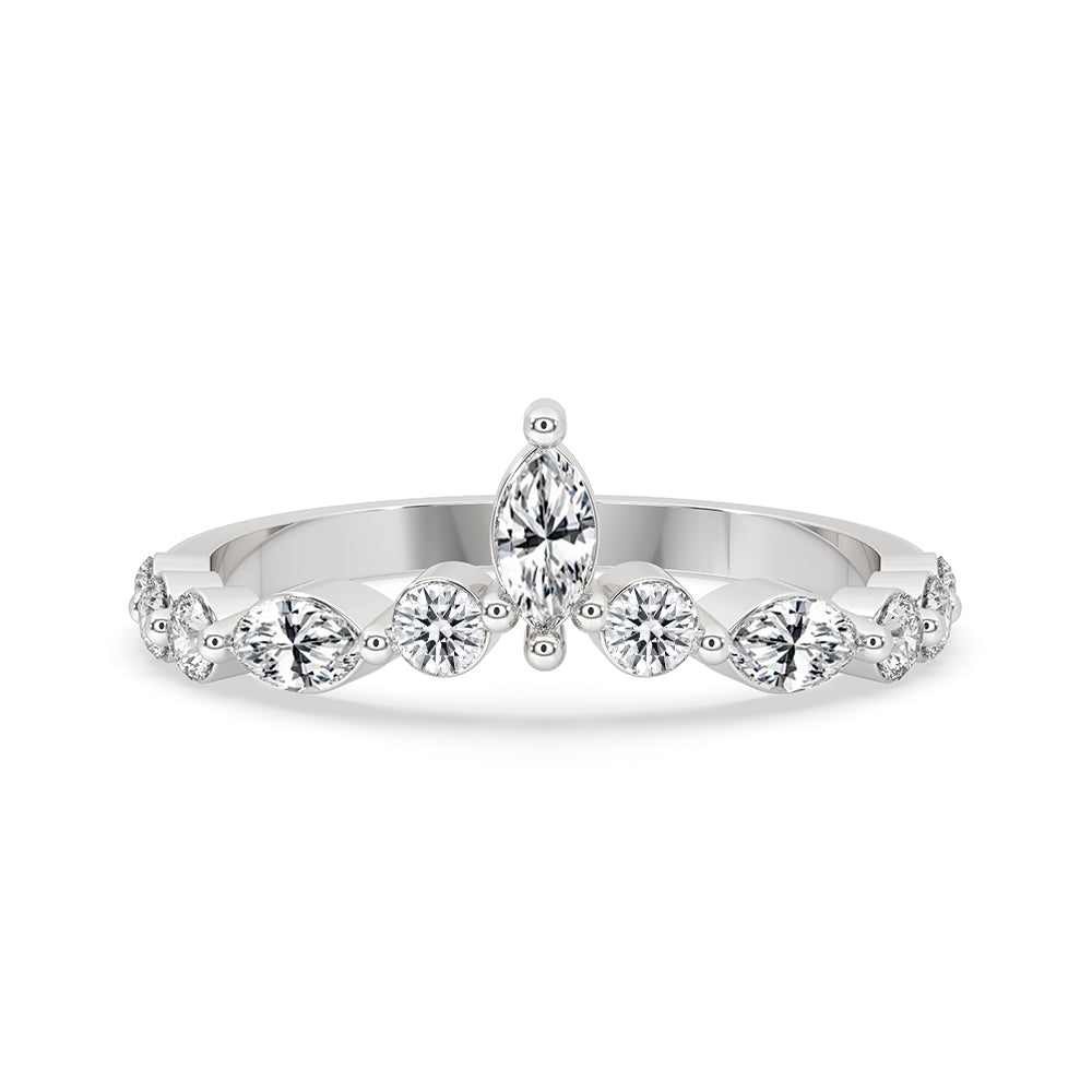 Curved Wedding Band designed with marquise and round cut lab grown diamonds.
