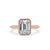 Bezel emerald cut engagement ring in rose gold.
