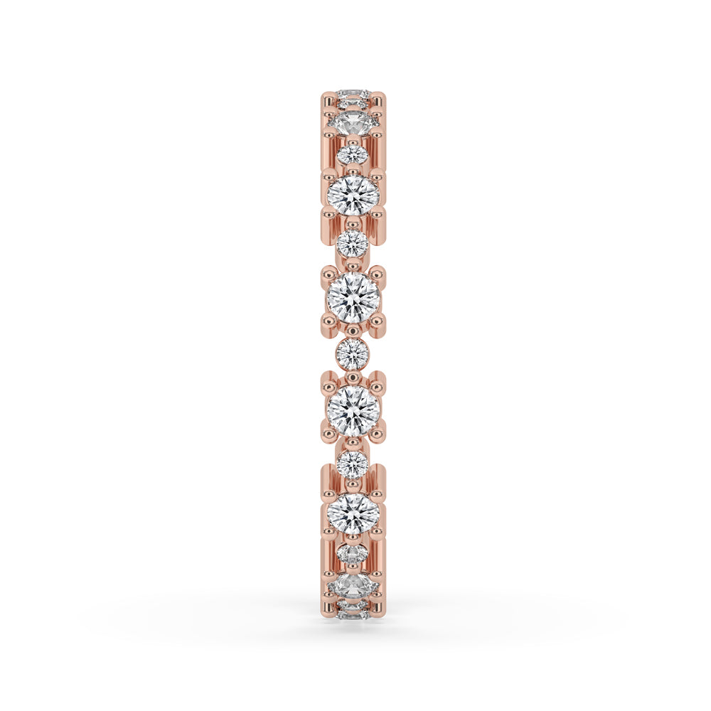 Prong set band available in classic rose gold finish.
