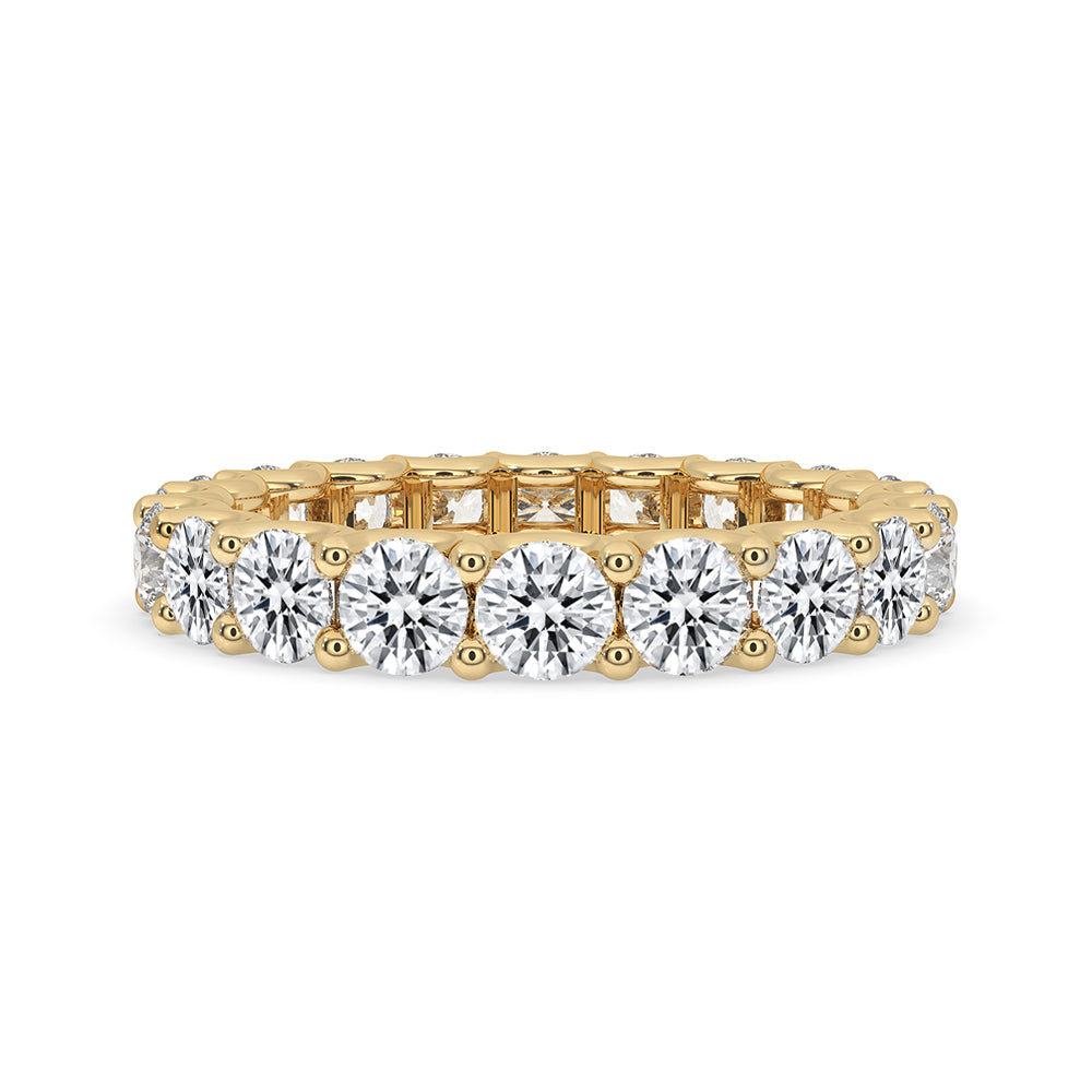 Yellow Gold Wedding Band crafted with round cut diamonds in full eternity style.
