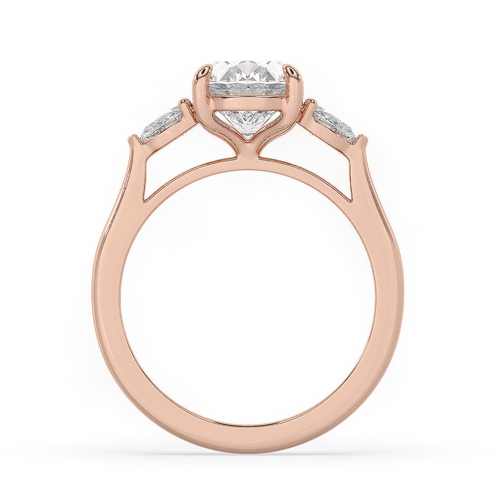 Handmade jewelry, 3 stone engagement ring with Lab Grown Diamond.
