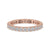 Round cut diamond band featuring a prong set design in rose gold.
