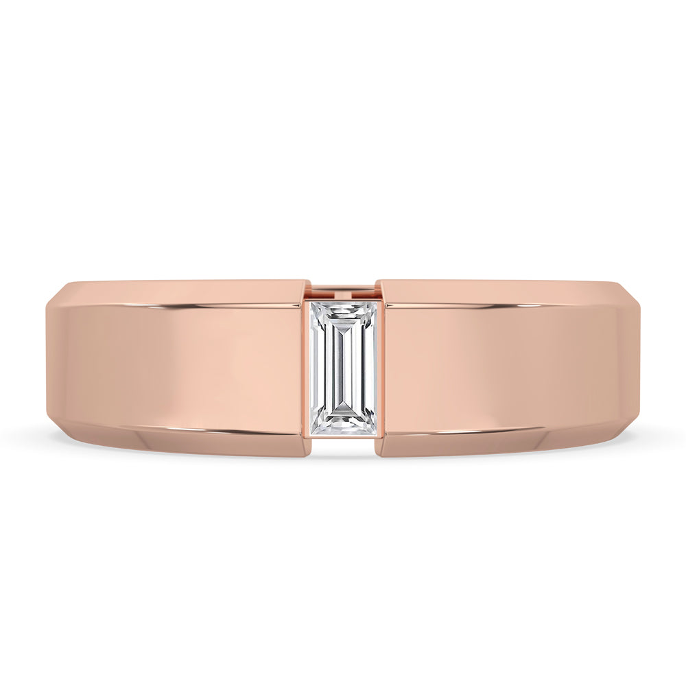 Mens diamond solitaire ring with brass finish wedding band.