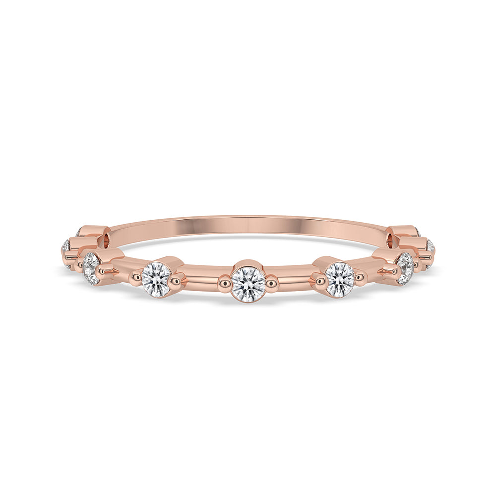 Rose Gold Wedding Band paired with round cut diamond band and distance pave band.
