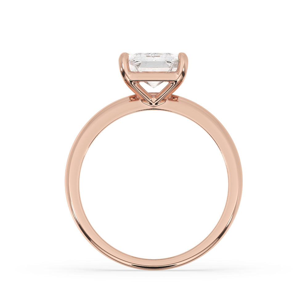 4 prong engagement ring holding a radiant center diamond.