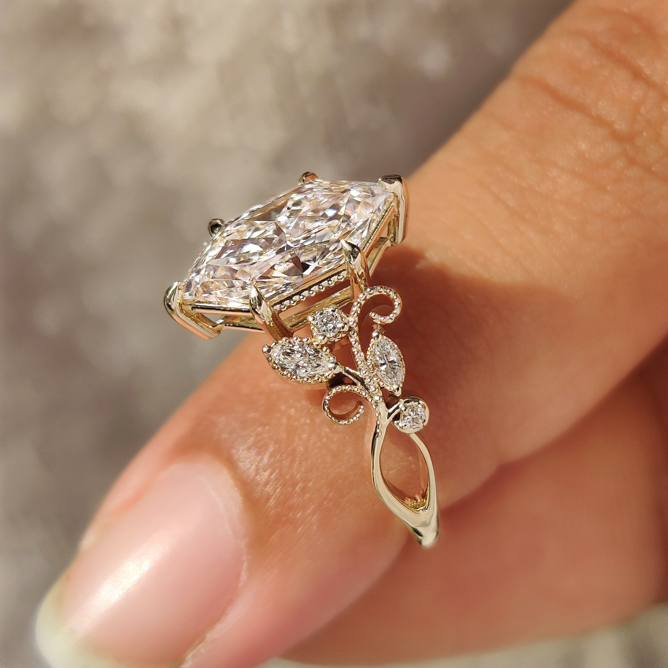 Milgrain details on vintage inspired dutch marquise ring
