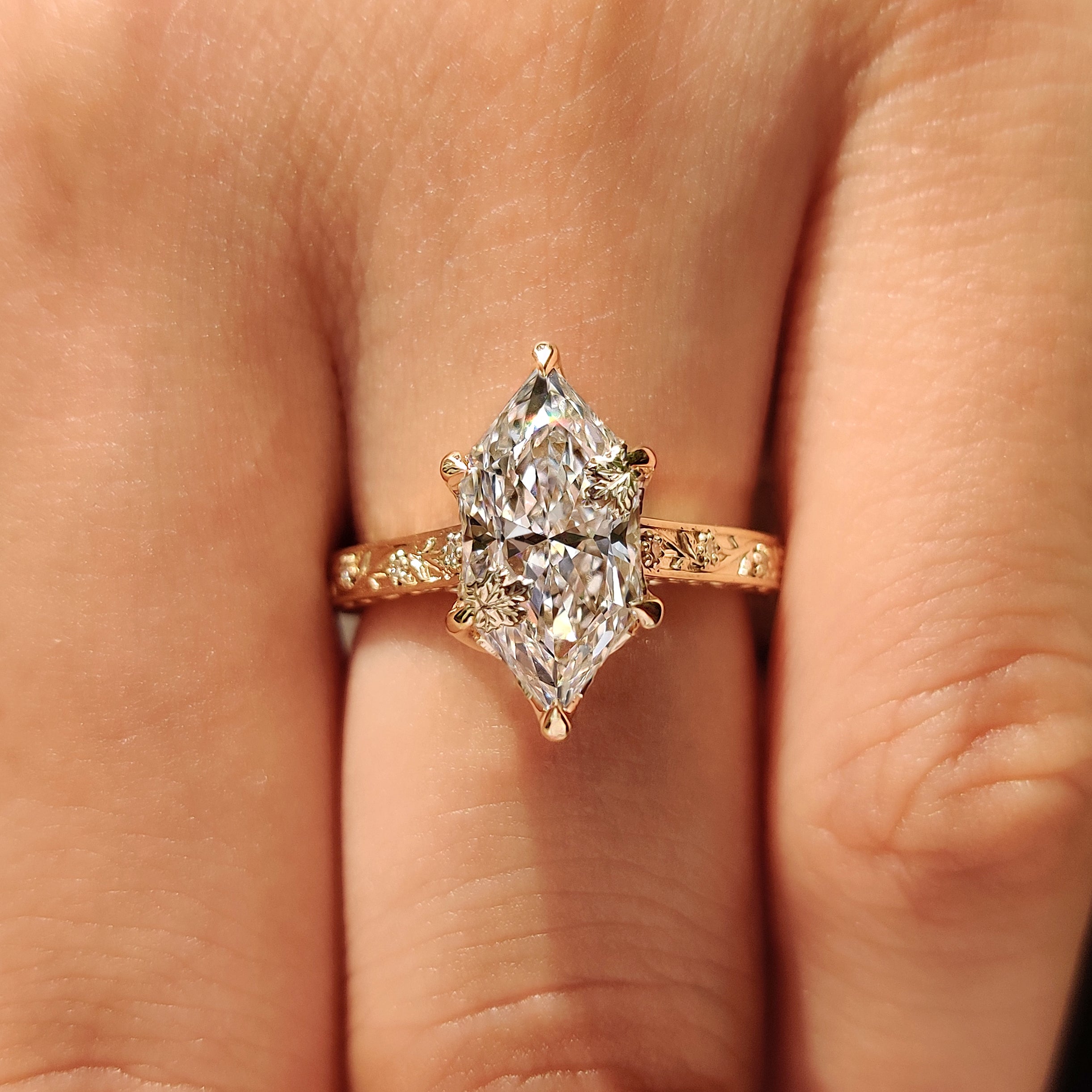 Dutch Marquise Diamond Ring with six claw prongs
