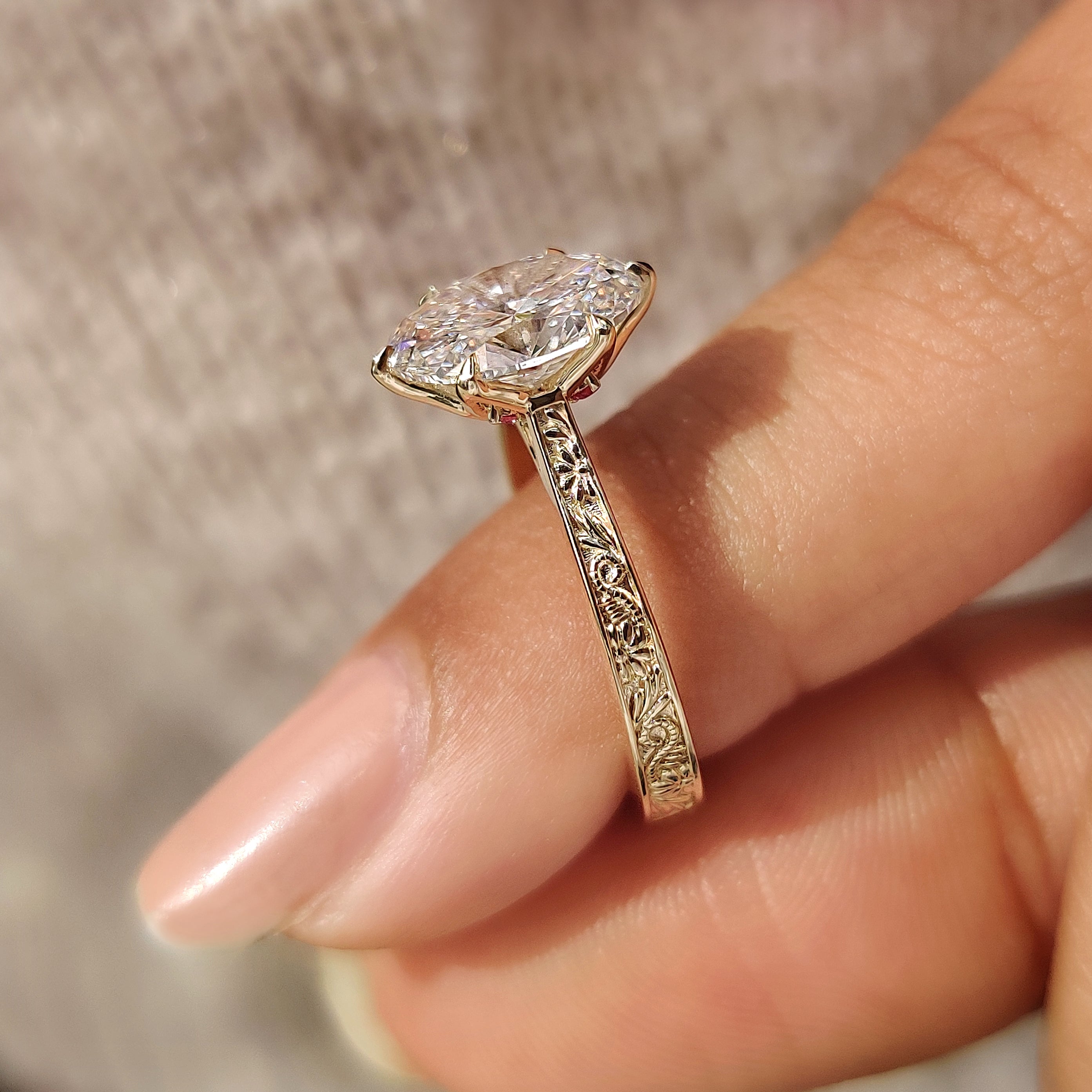 Handmade Oval Diamond Ring with Solitaire Setting

