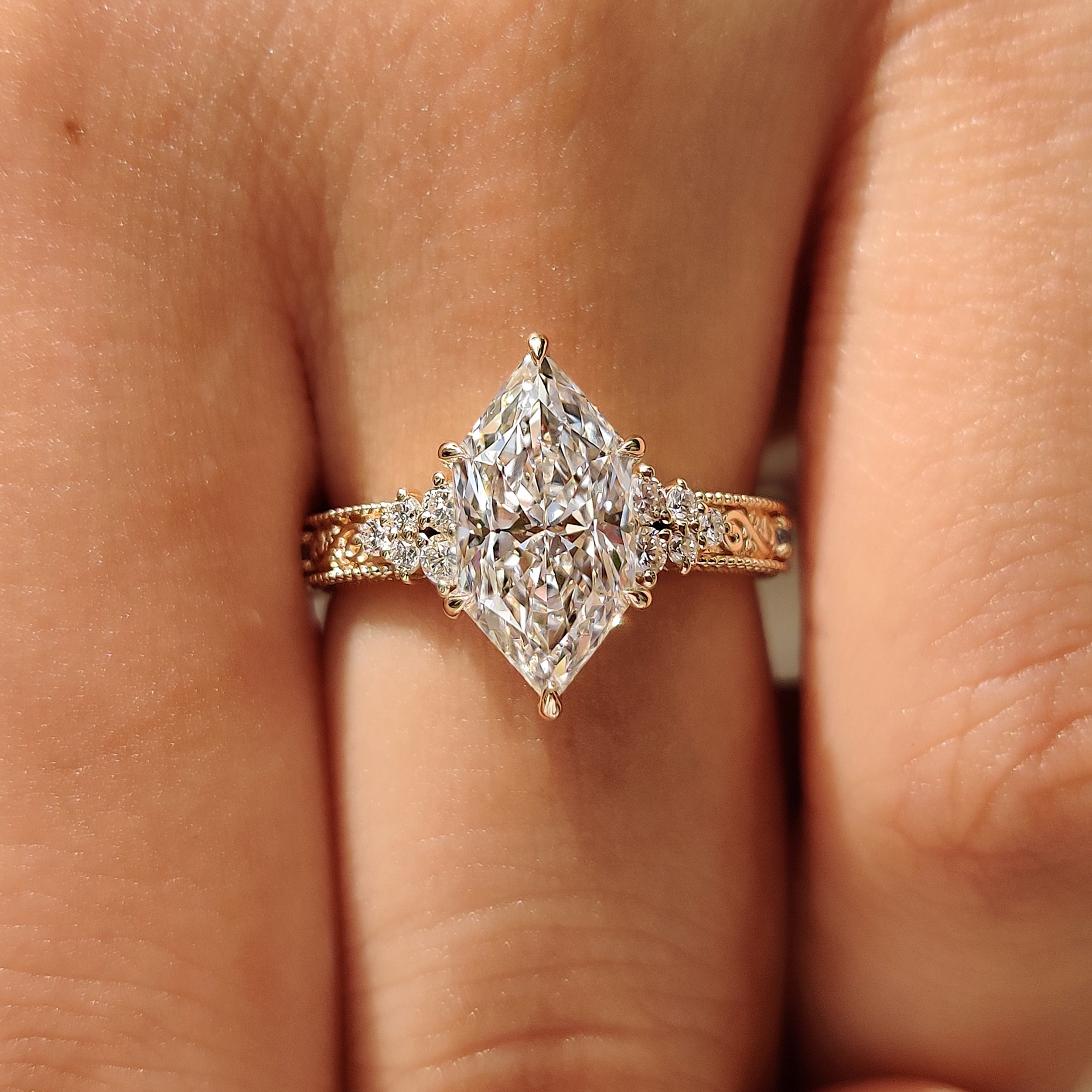 Six claw prong Dutch marquise engagement ring
