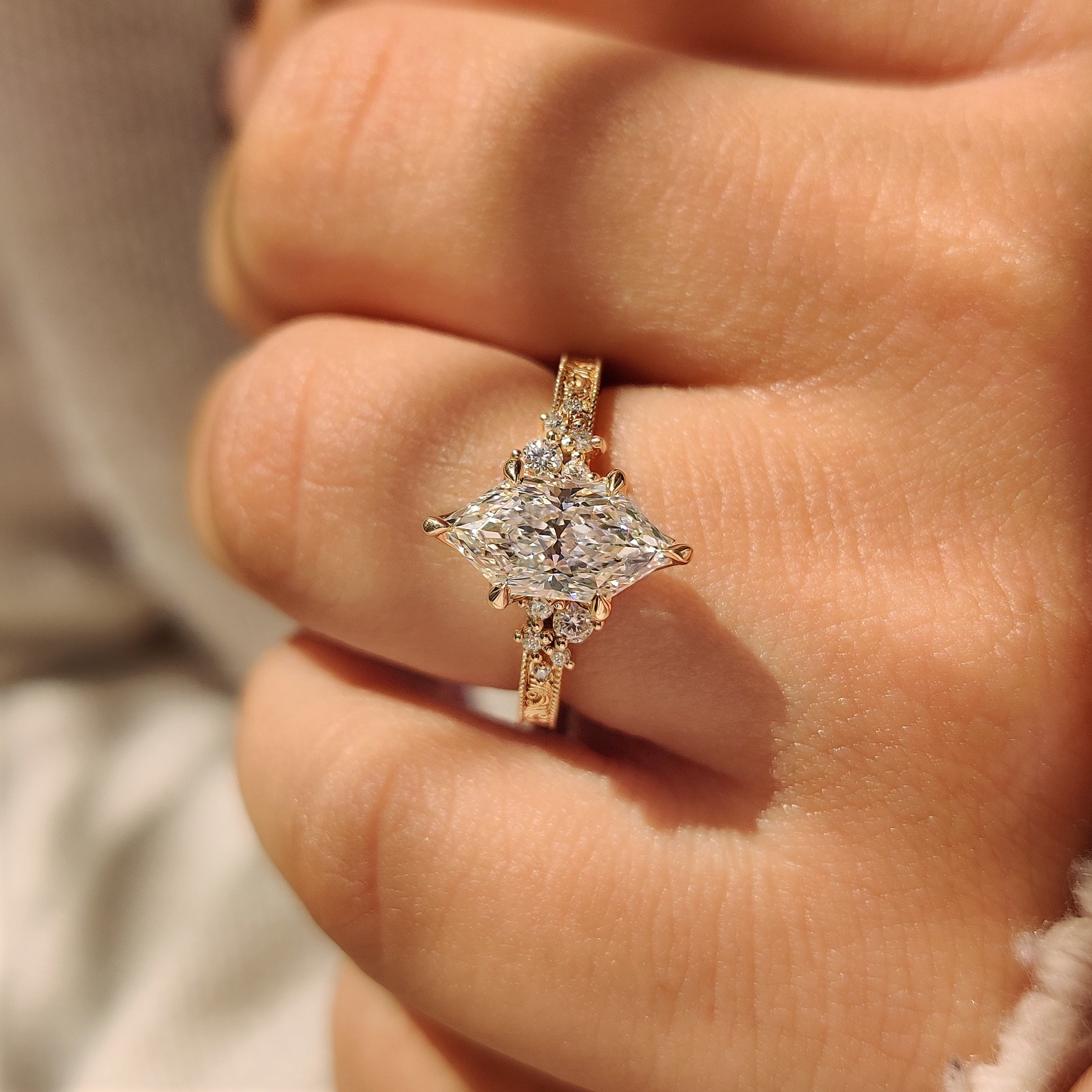 Art deco diamond ring with Dutch marquise center stone
