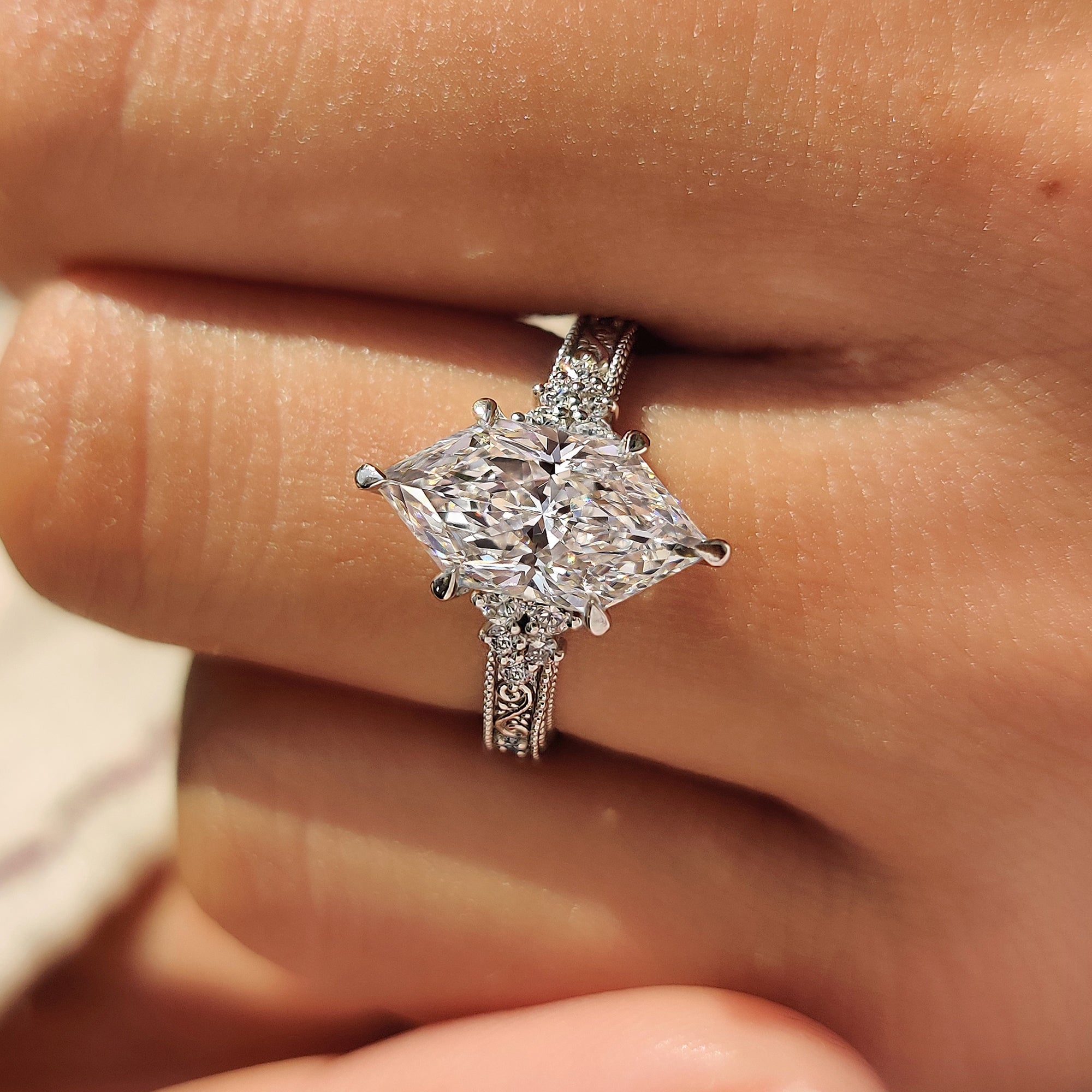 Handmade white gold Dutch marquise engagement ring by Carat Diamonds.
