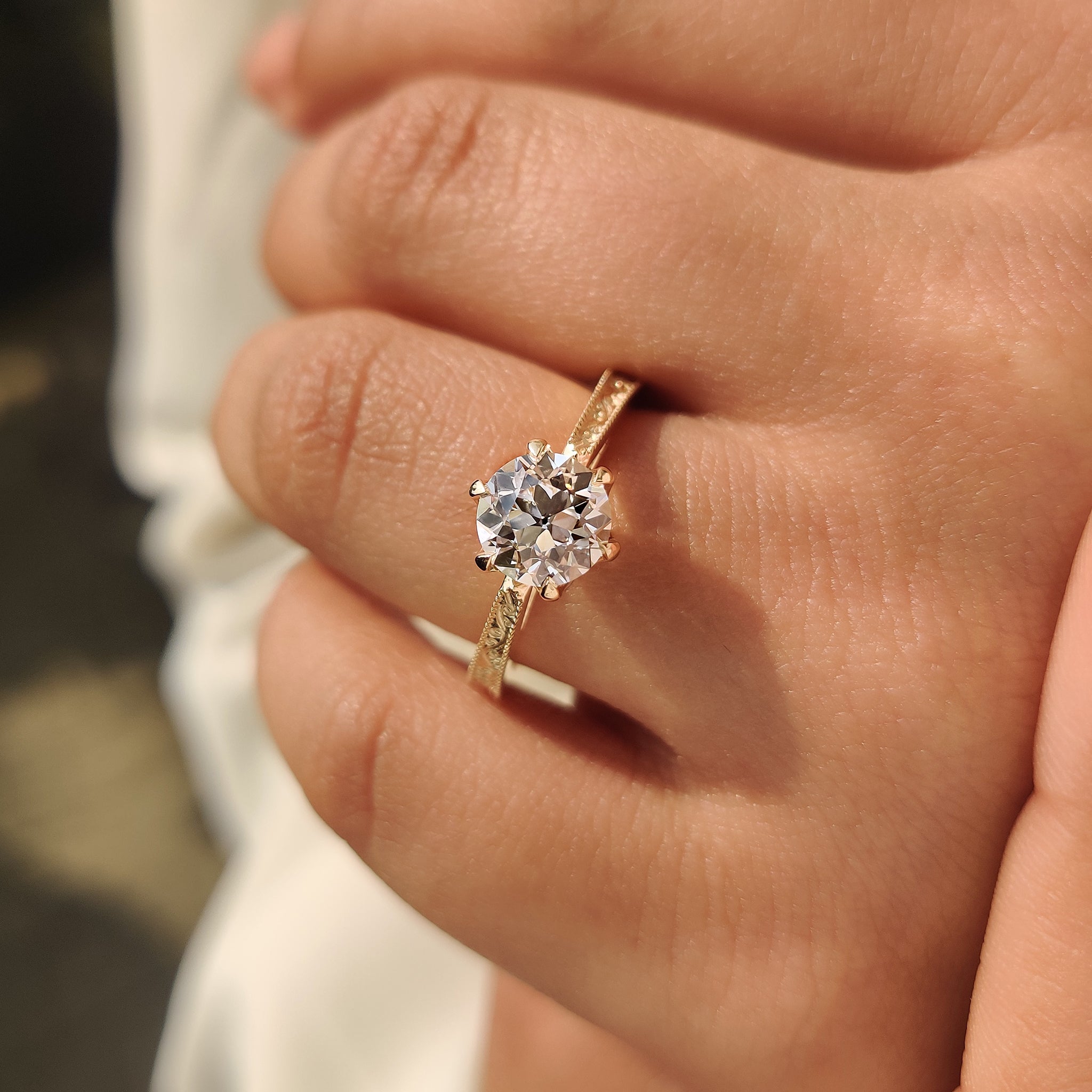 Filigree Engagement Ring with Round Old European Diamond