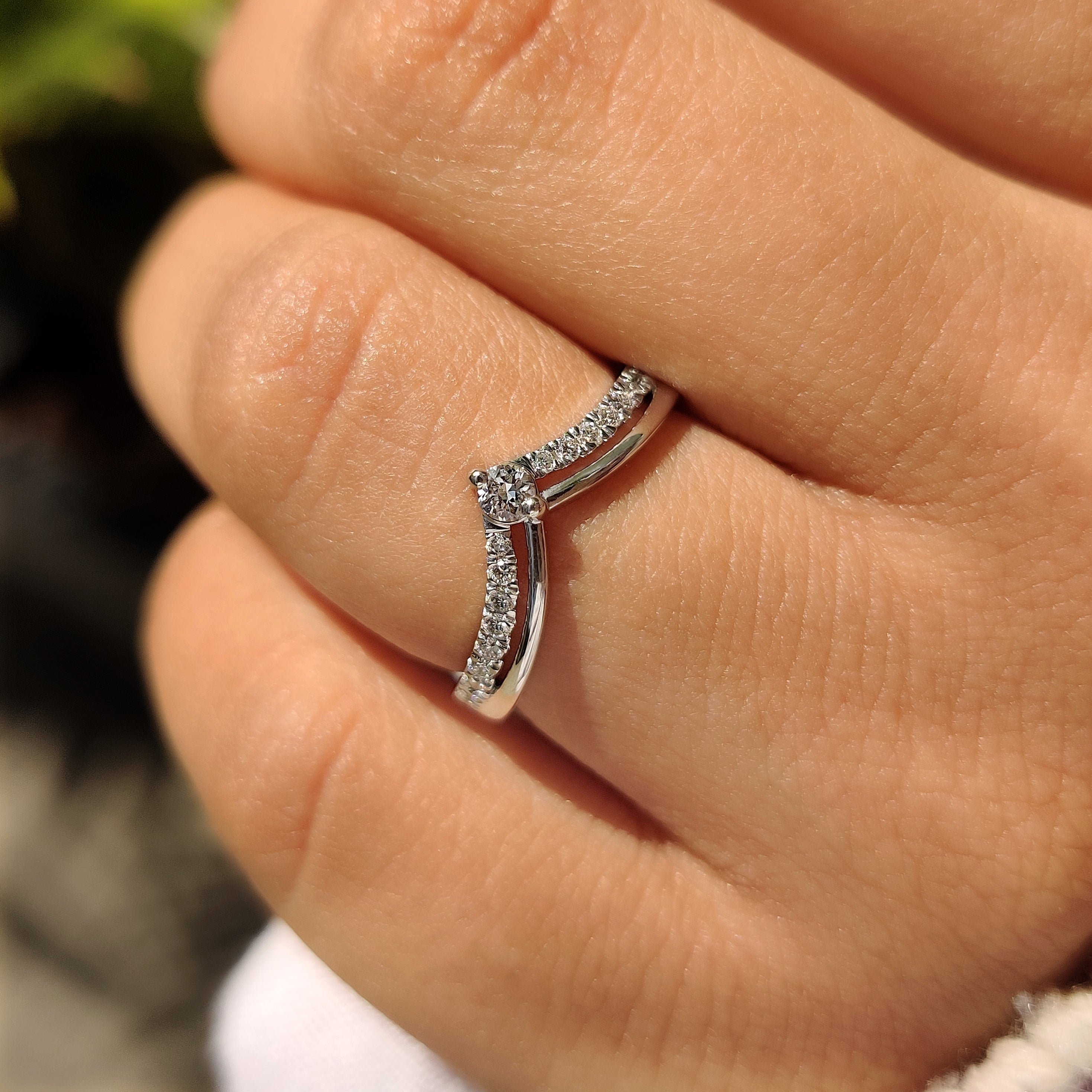 V shape wedding band with round lab grown diamonds
