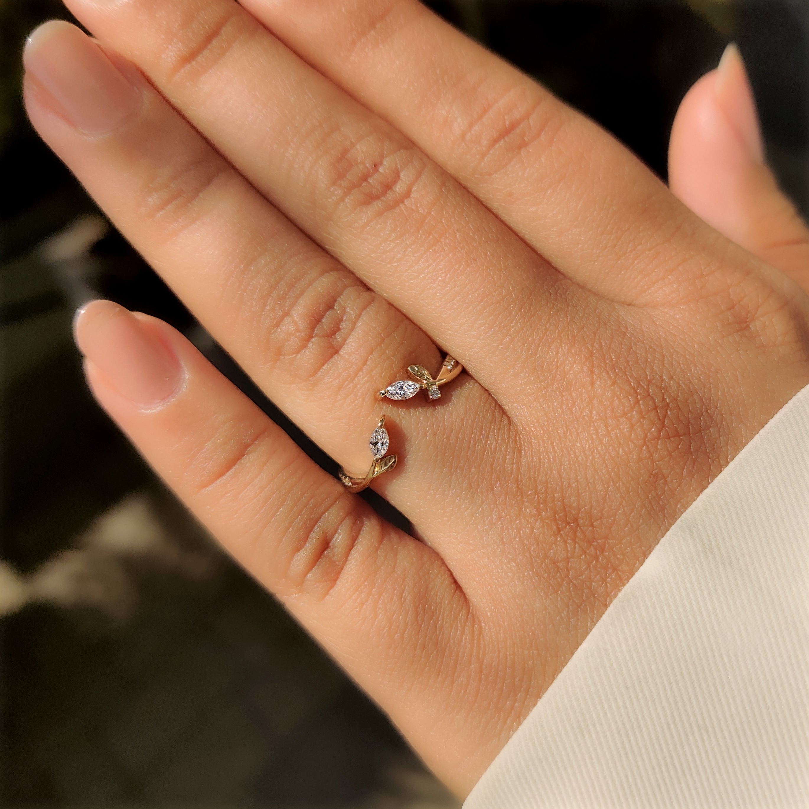 Handmade wedding band with open gap and lab diamonds.
