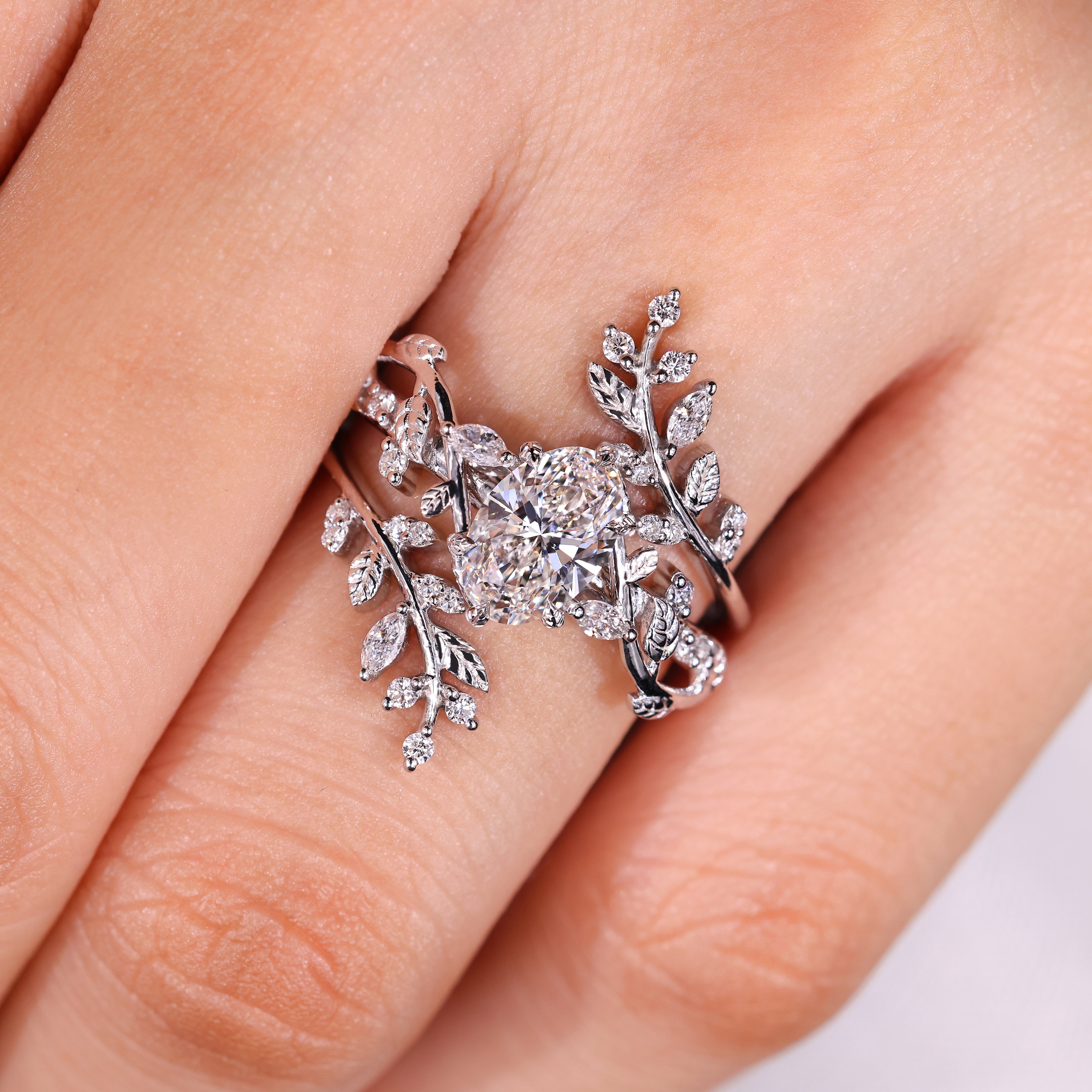 Handmade Oval Engagement Ring with Wedding Band
