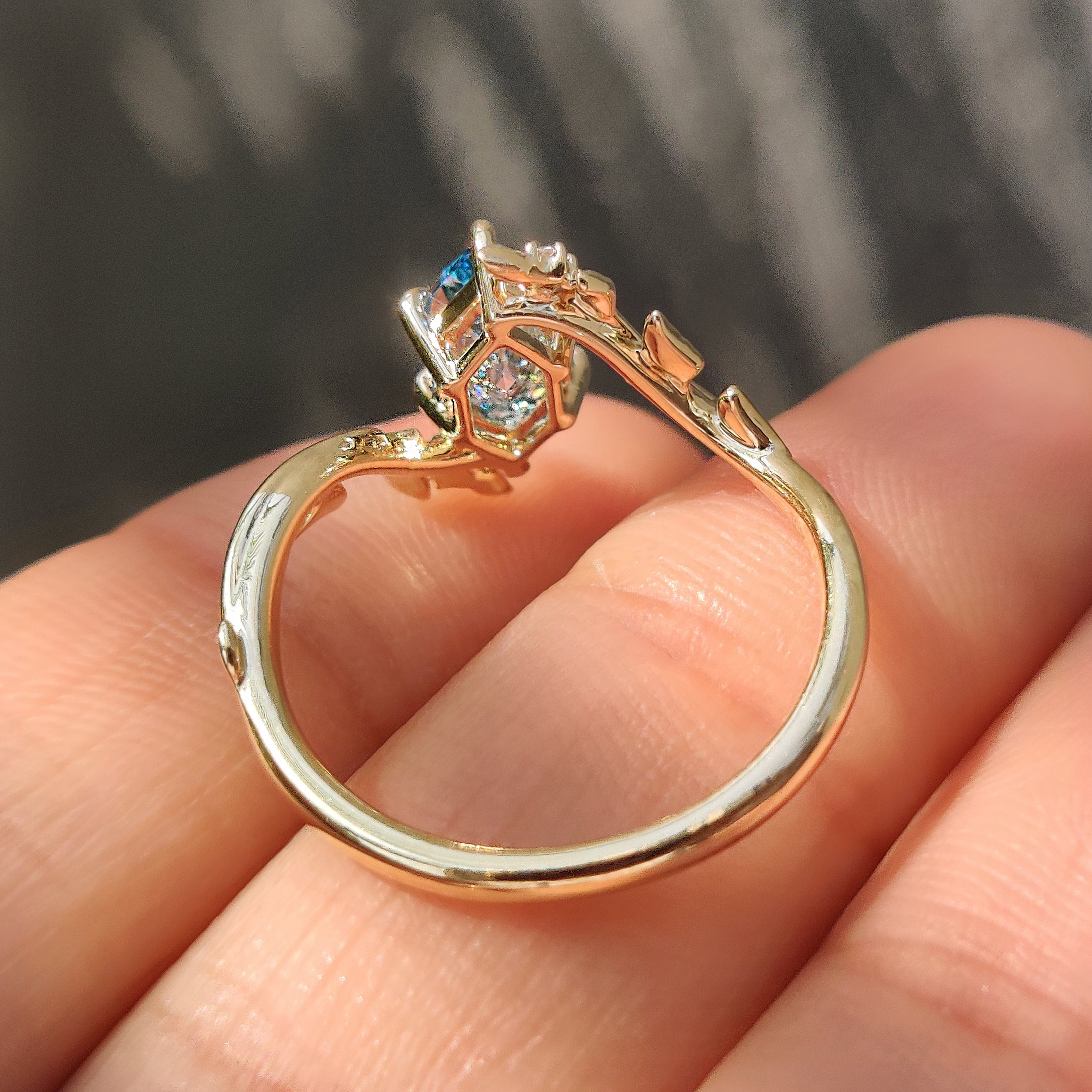 IGI certified 1 carat blue Dutch marquise lab grown diamond ring.
