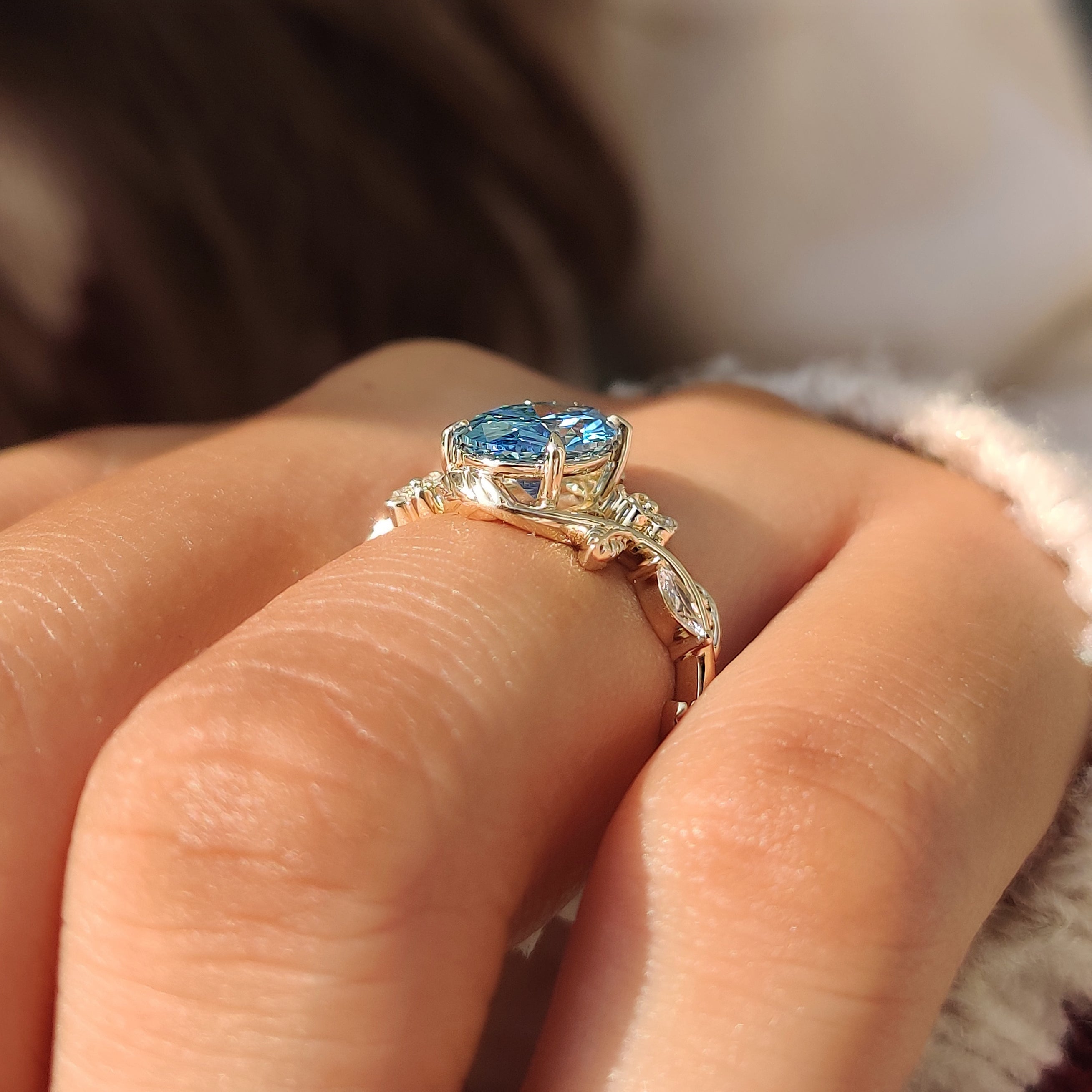 IGI certified 2.00 carat green oval lab grown diamond ring.

