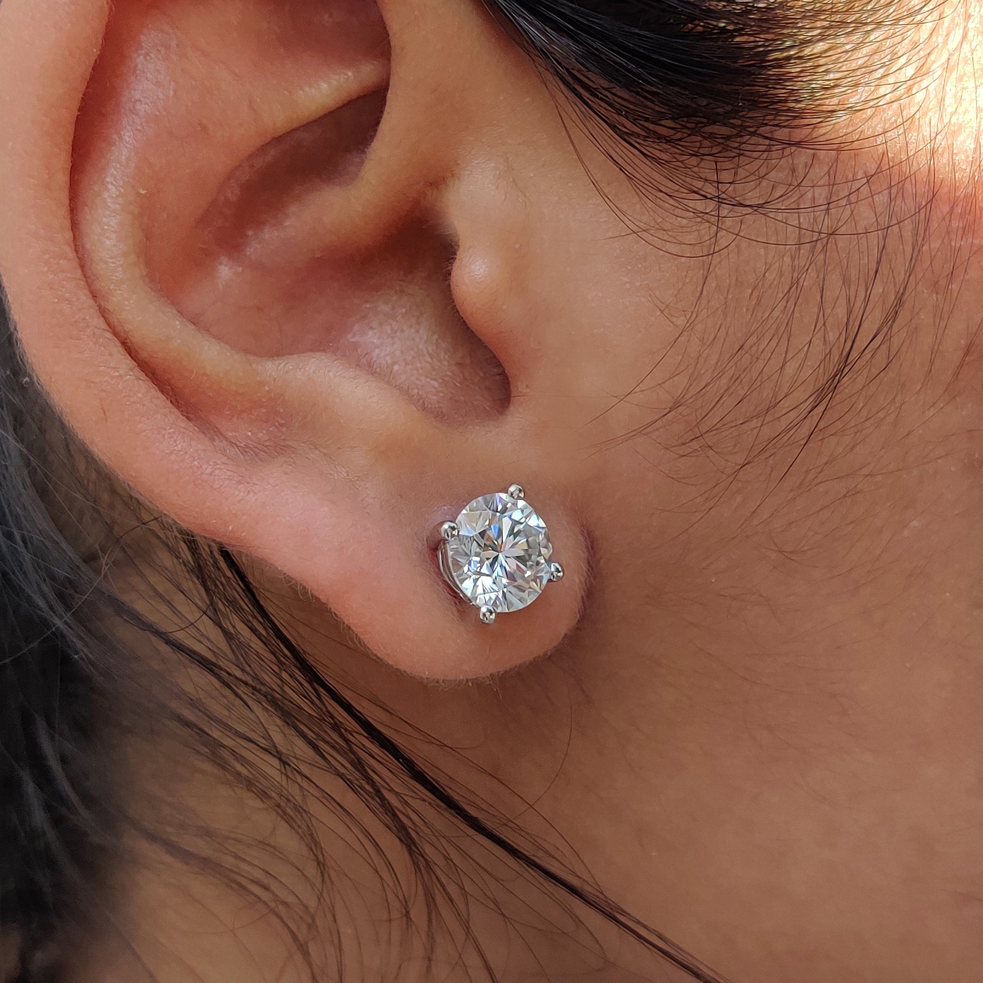 Round cut earrings created in white gold earrings as Wedding Gifts for Women.
