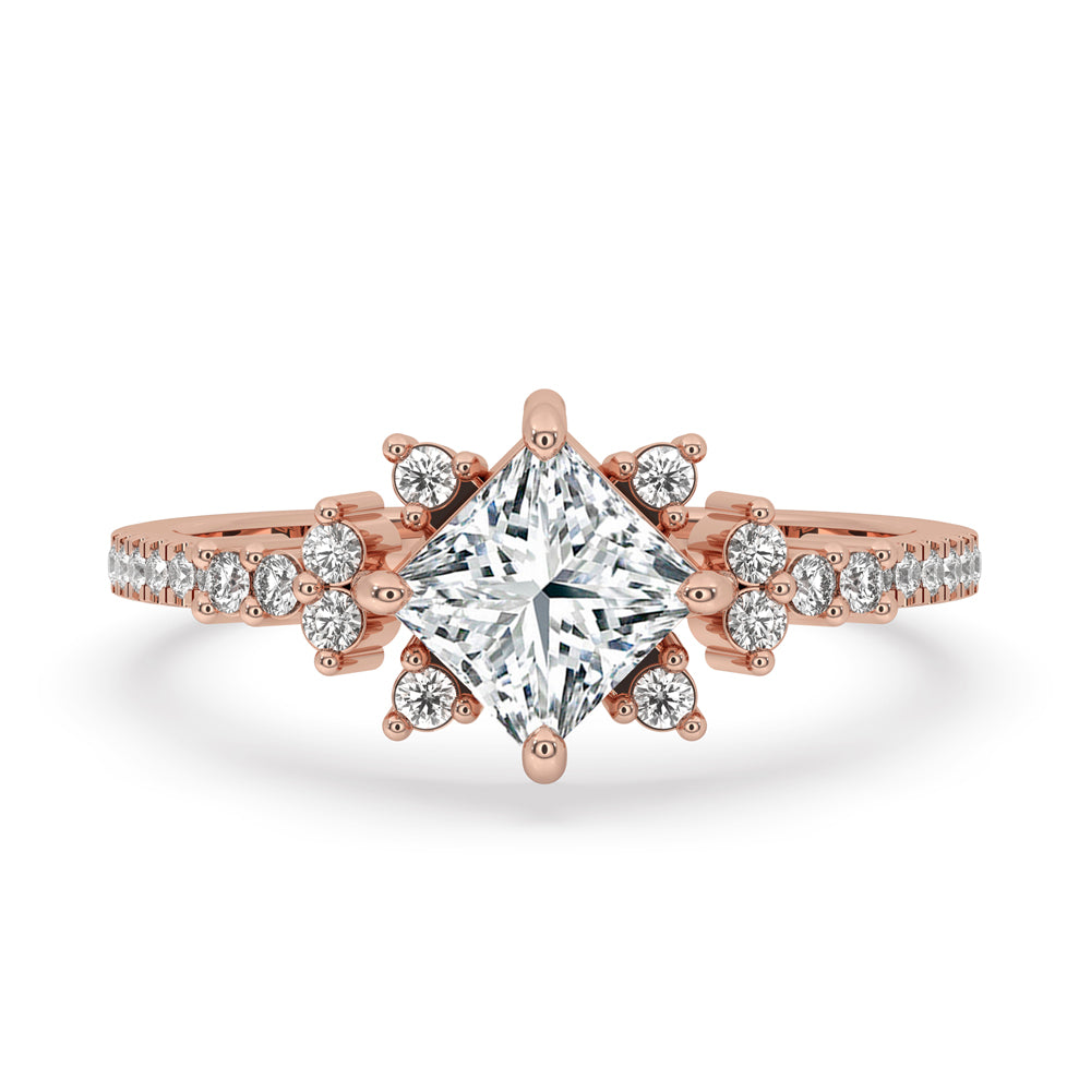 Two carat princess cut diamond engagement ring with pave setting, perfect for a timeless look
