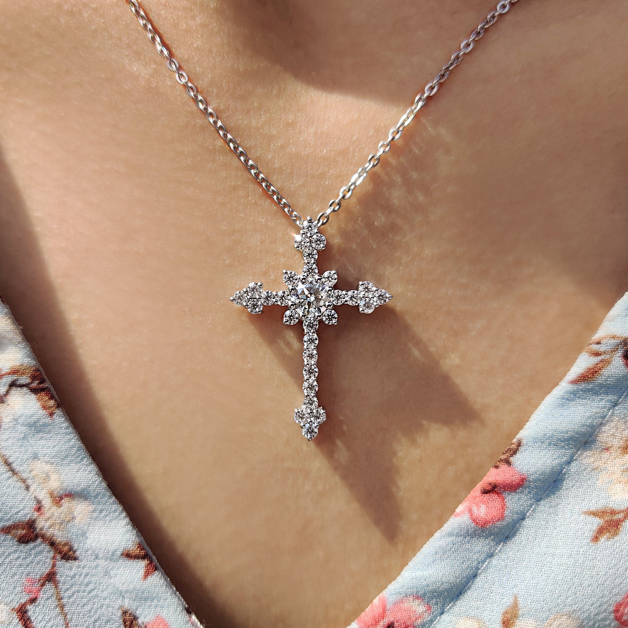 Criss Cross Pendant made with criss cross moissanite pendant in white gold pendant style.

