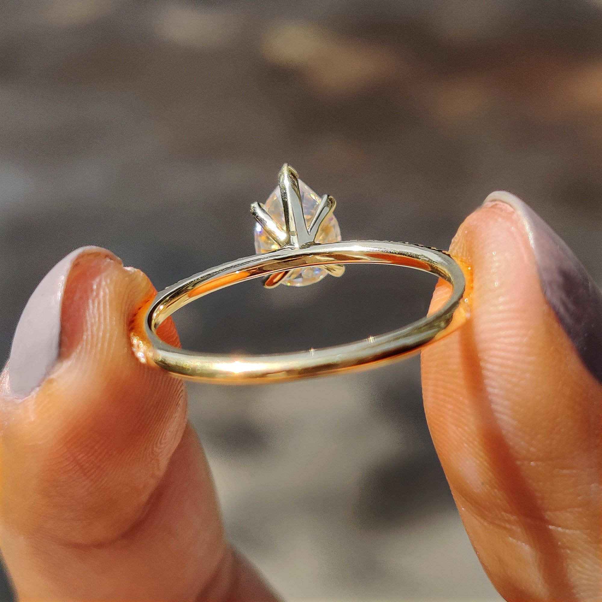 Pave Set Rose Gold Pear Shaped Engagement Ring