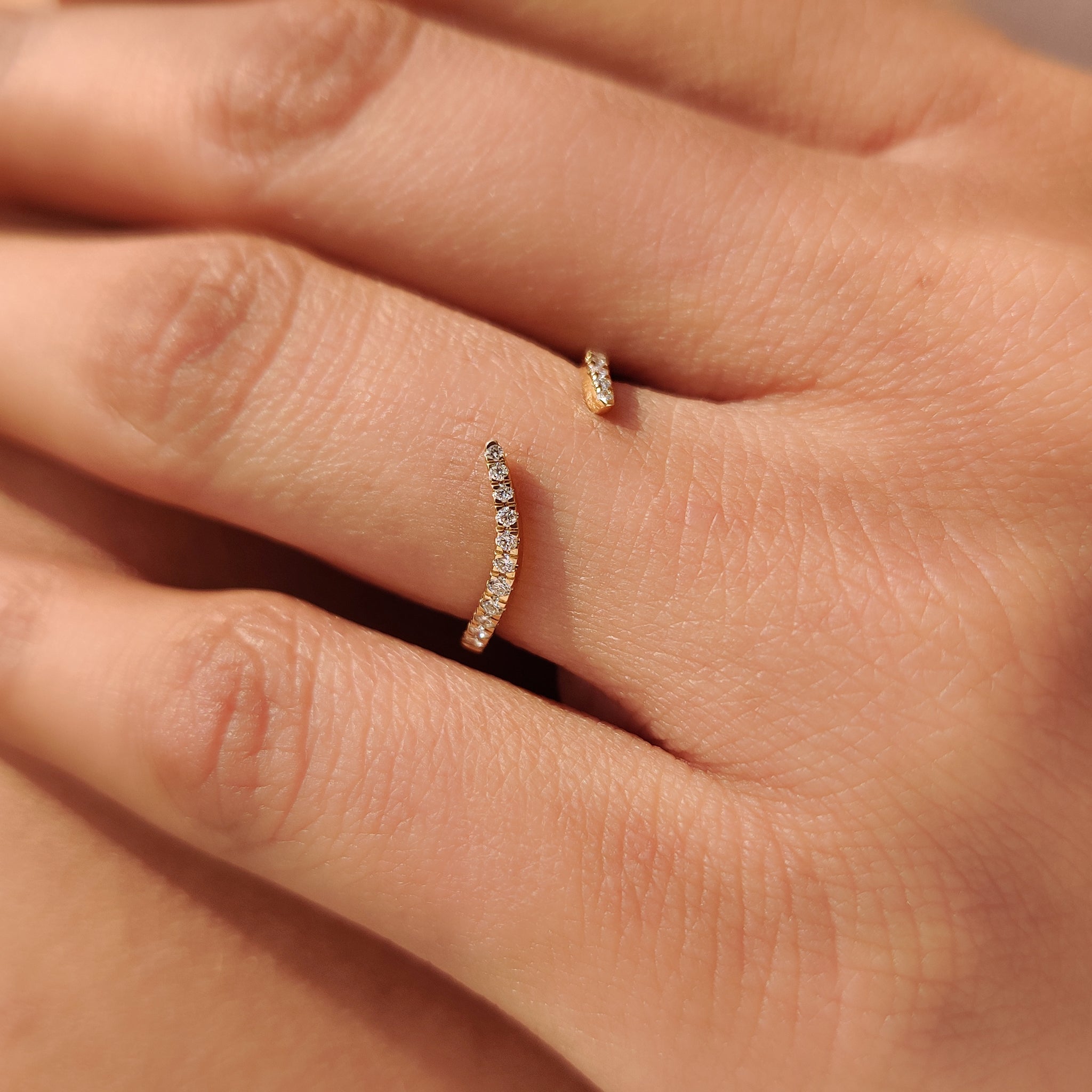 Bypass style open gap wedding band with half eternity diamonds
