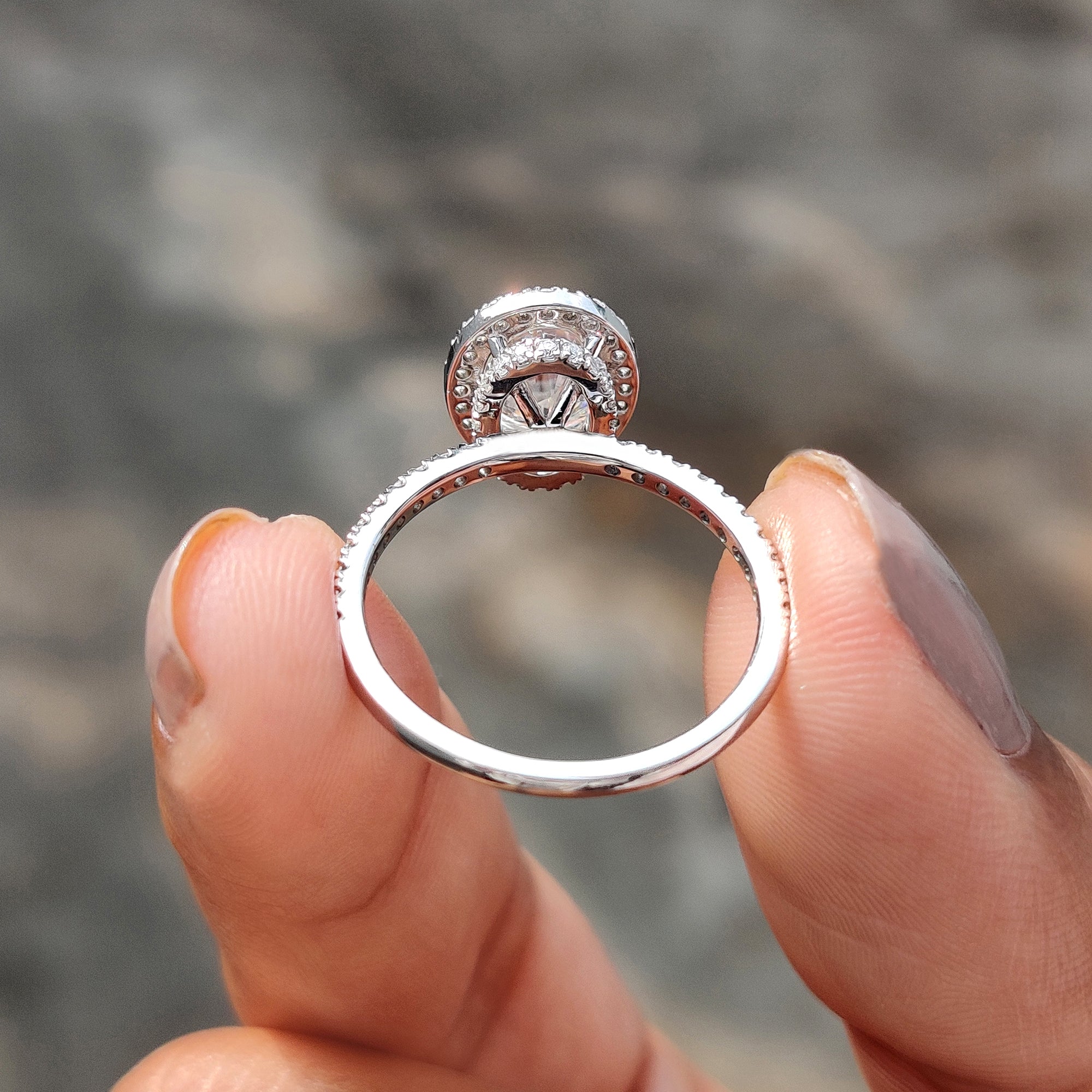 An oval with round cut ring combines elegant shapes for a unique look.
