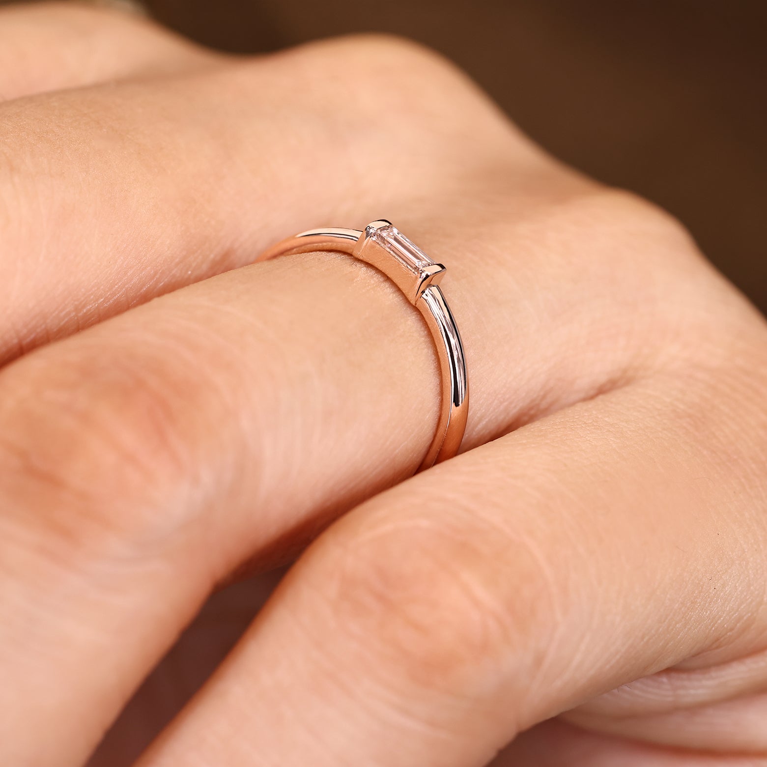 Handmade baguette band with solitaire lab grown diamonds
