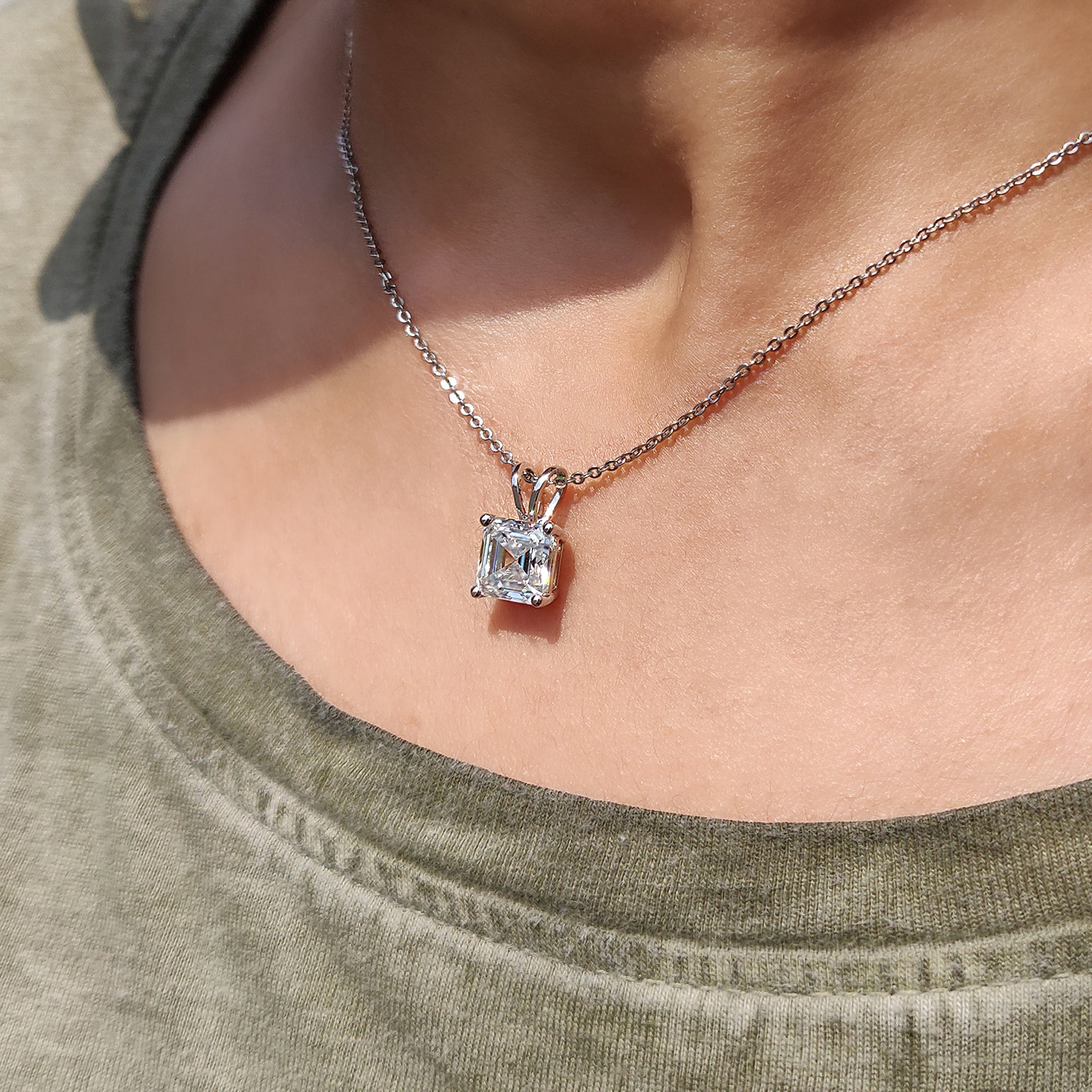 Asscher Cut Moissanite Pendant In Solitaire Style