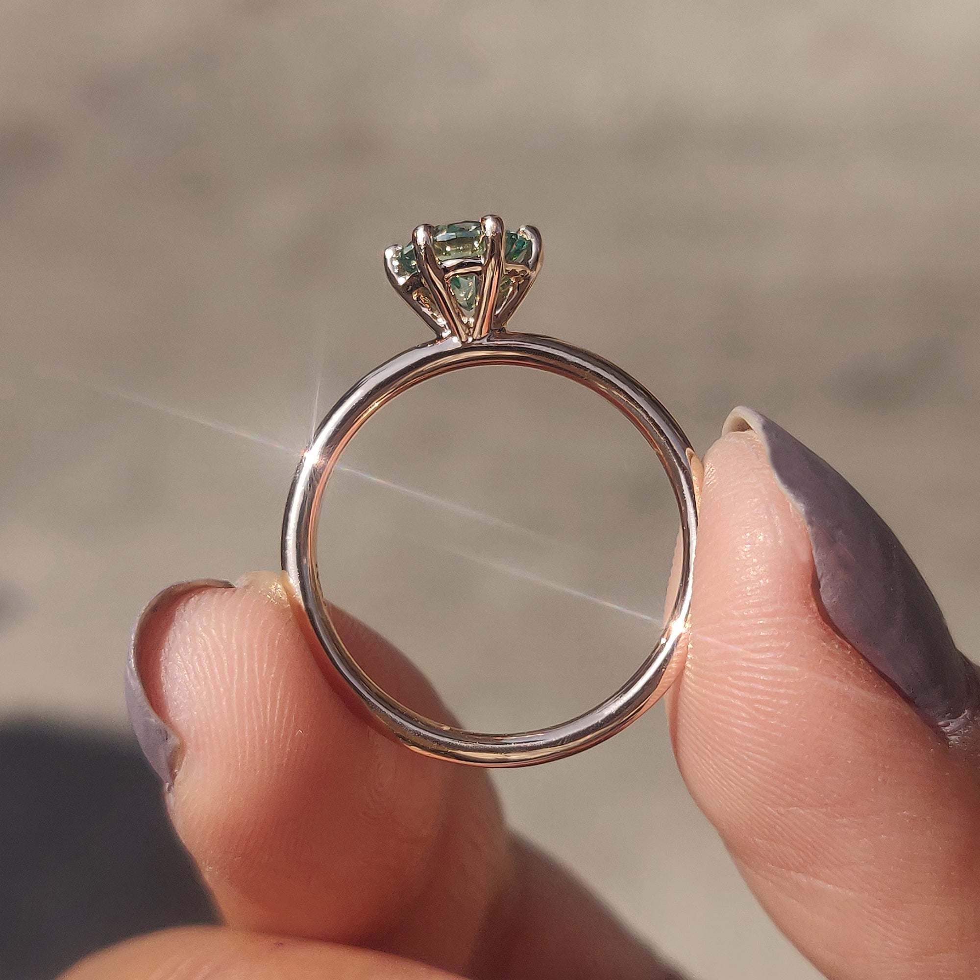This 6 prong setting ring holds the stone securely and beautifully.
