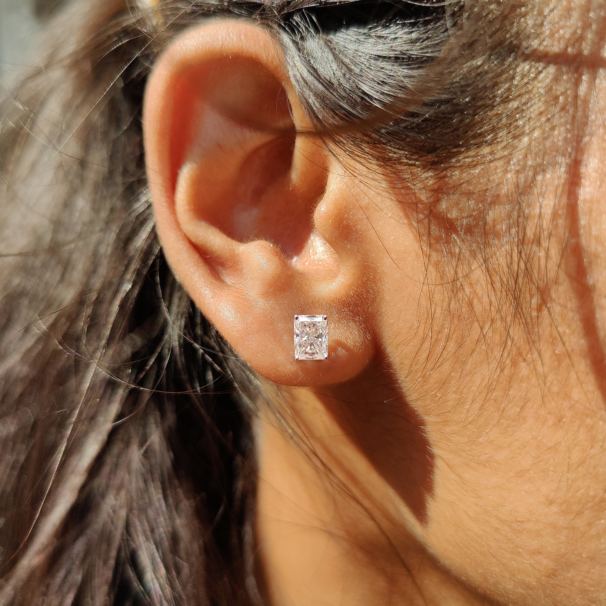 Stud Earrings crafted with radiant Cut Moissanite and handmade jewelry finish.
