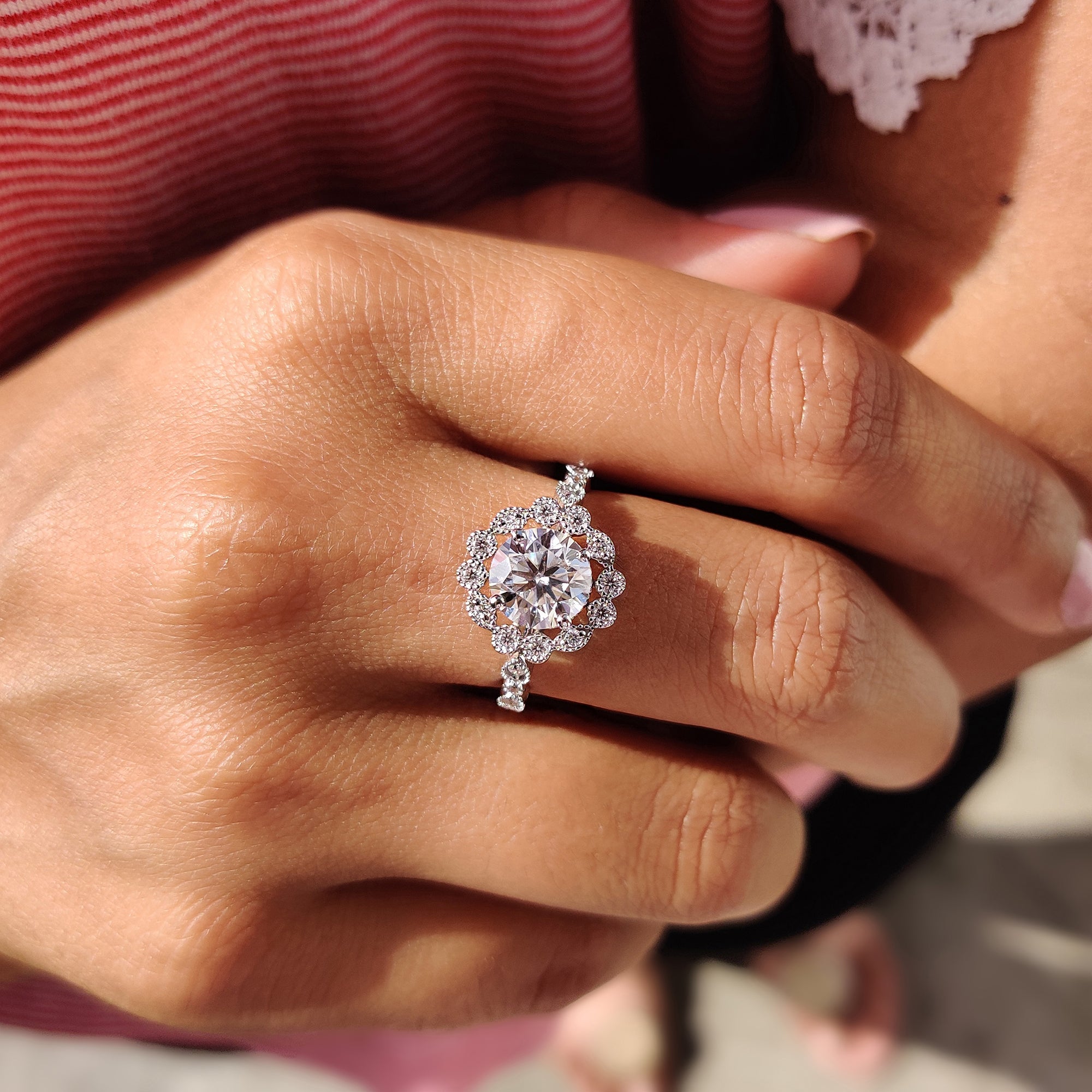Milgrain setting ring crafted for a vintage look.
