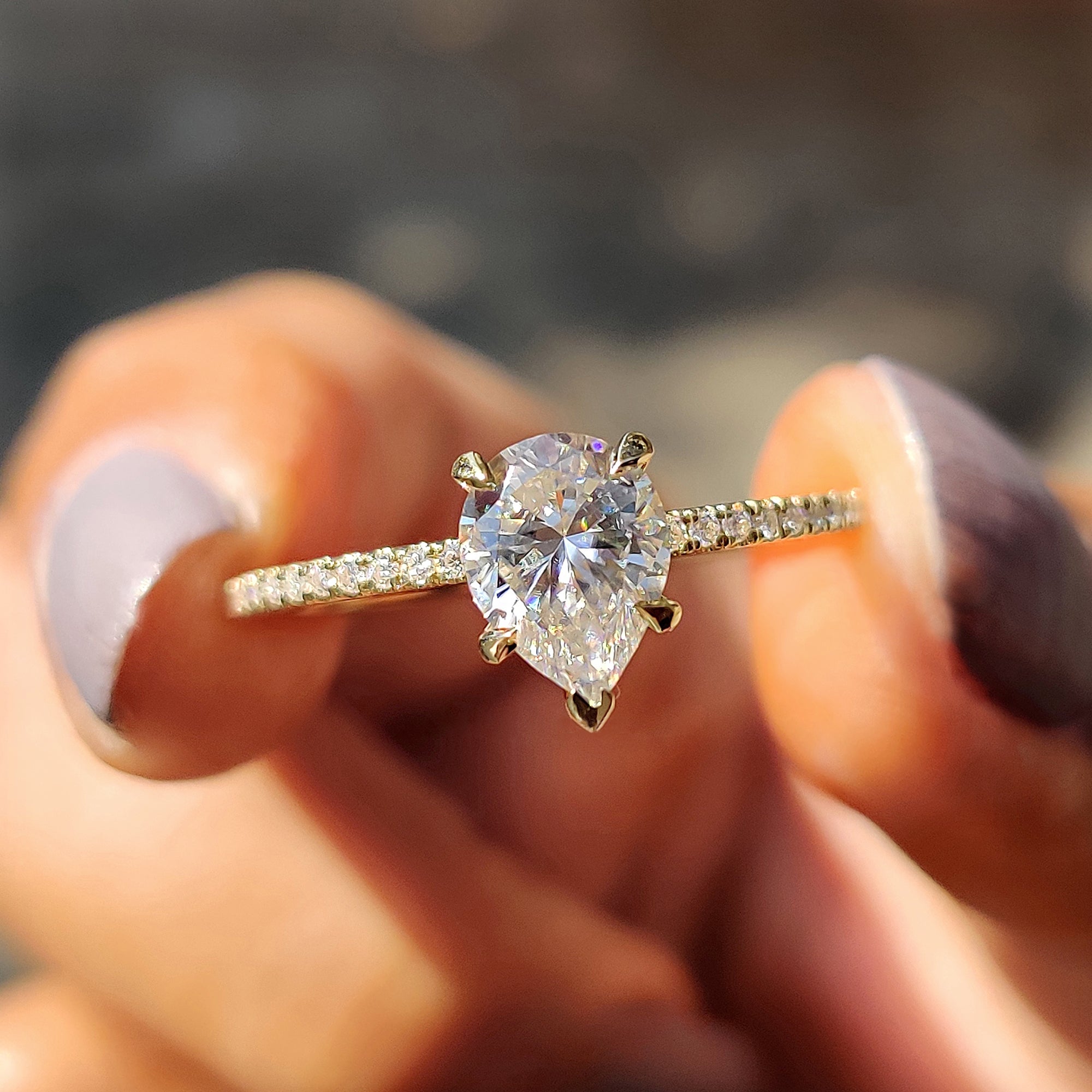 Pave Set Rose Gold Pear Shaped Engagement Ring