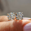 Round cut stud earrings made with Moissanite Stud Earrings style and handmade earrings finish.
