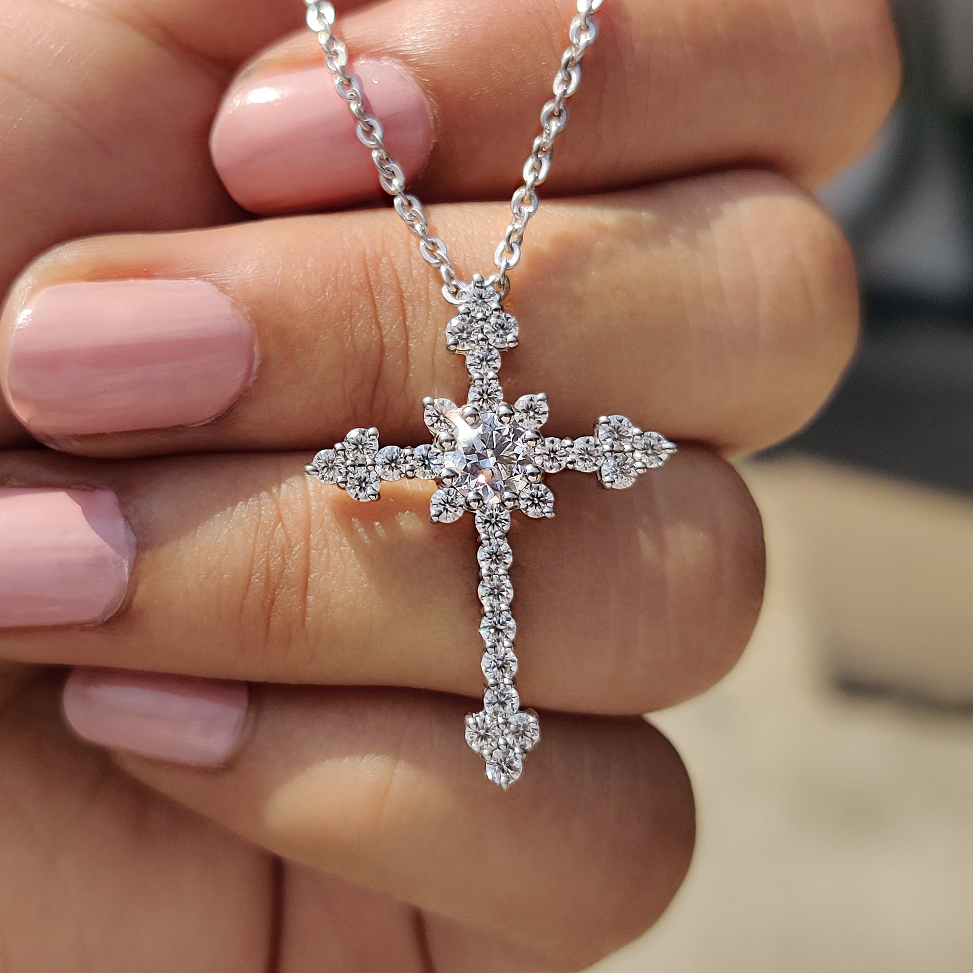 Pendant for her designed with custom moissanite pendant and white gold pendant.

